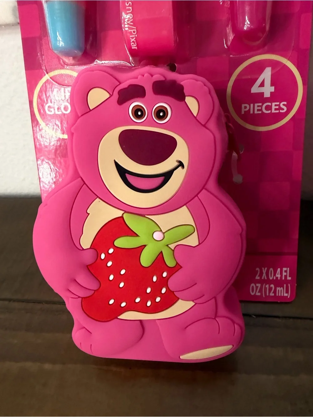 Toy Story lotso pink bear lipgloss set and keychain silicone bear new